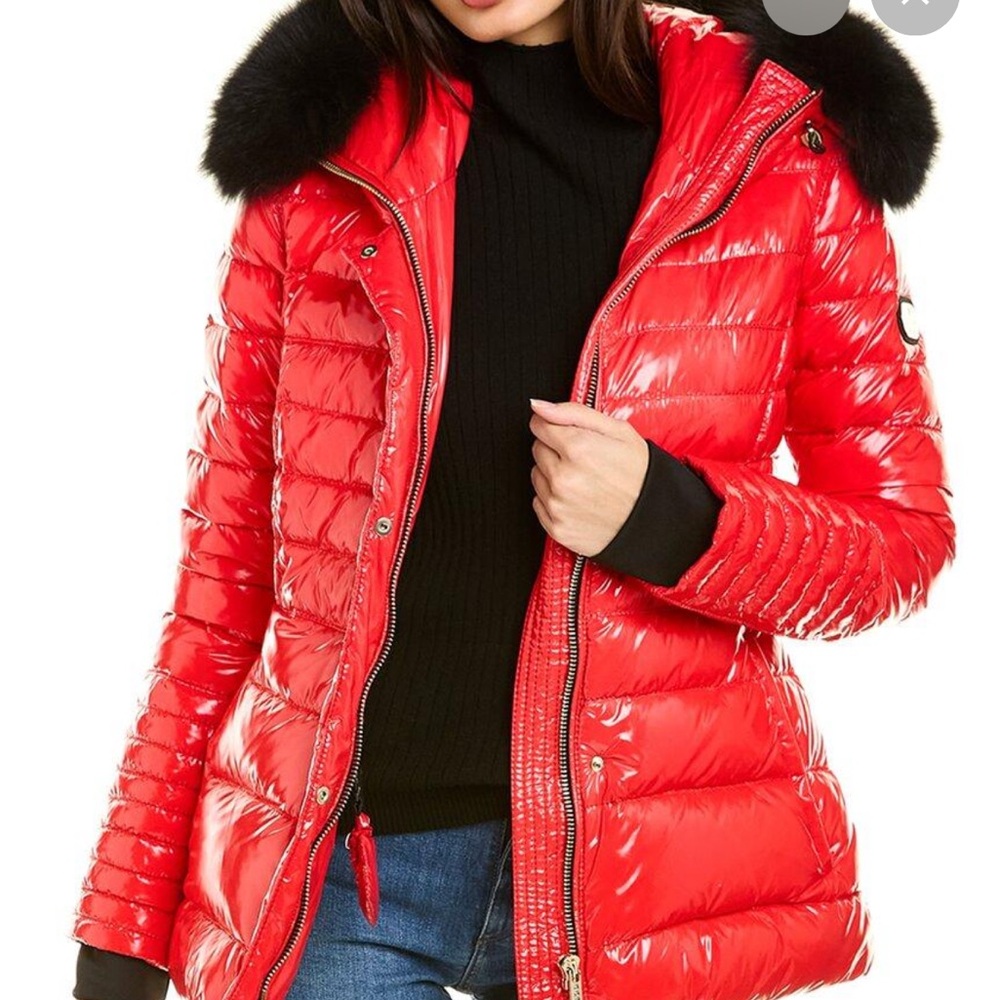 GORSKI Red Quilted Jacket with Black hooded fur